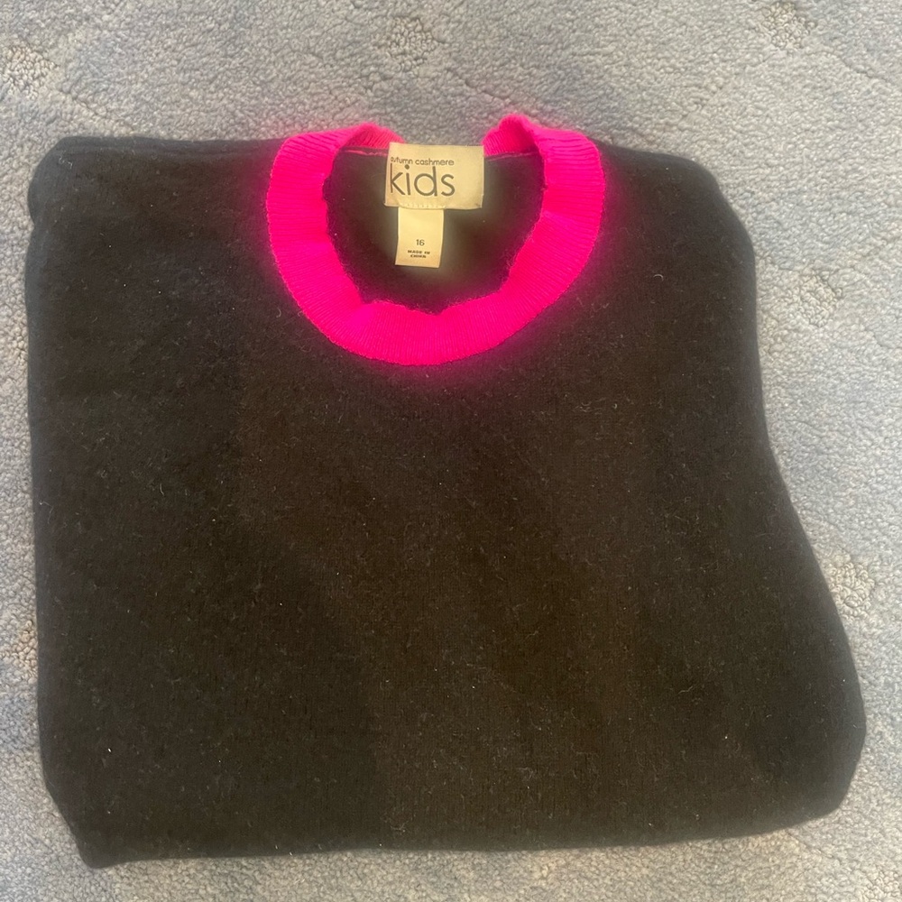 Black Cashmere Sweater for girls with colorful Trim